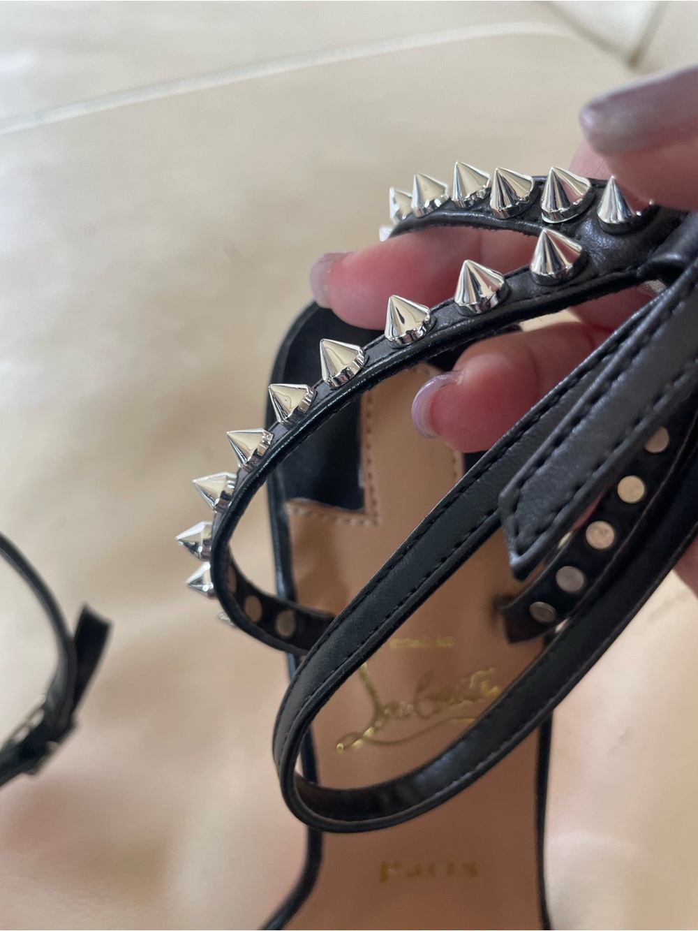 Christian Louboutin So Me 100 - Black Spike-Trim Ankle-Strap Heels, Sz 12 / EU43 - Picture 12 of 16